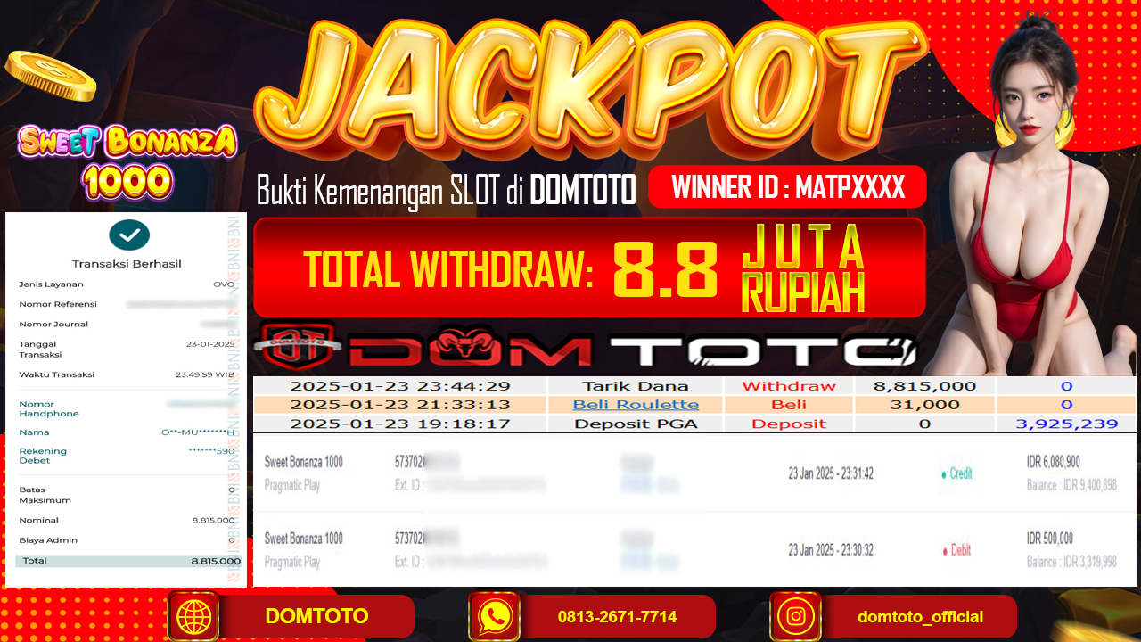 JACKPOT SLOT SWEET BONANZA 1000 23 JANUARI 2025